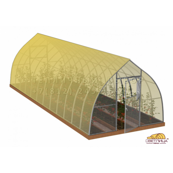 Теплица из поликарбоната и пленки светлица Усиленная Капелька 3х8 h=2.3 м профиль 25х25 мм